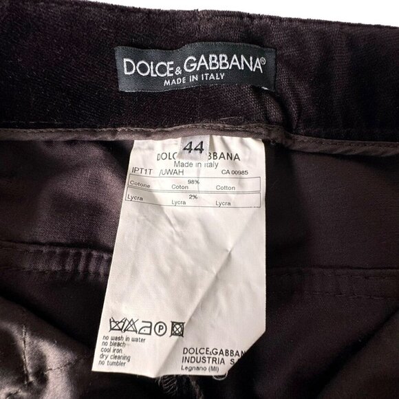 DOLCE & GABBANA Velvet Dress Pants Sz.8 Dark Brown Straight Leg Mid Rise - Picture 6 of 14